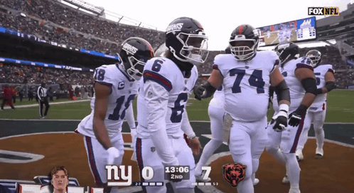Giants Football Players Celebrate Touchdown