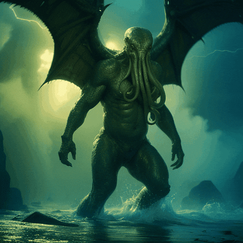 Gigantic Monster Cthulhu Walking In Water GIF