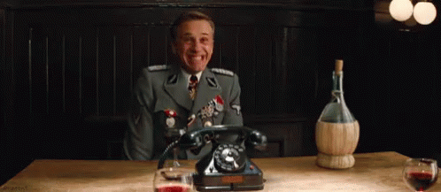 Giggle Hans Landa Inglourious Basterds 2009 GIF