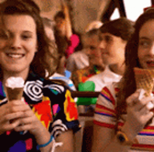 Giggling Eleven And Max Eating Ice Cream GIF