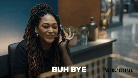 Giggling Receptionist On Phone Buh Bye GIF