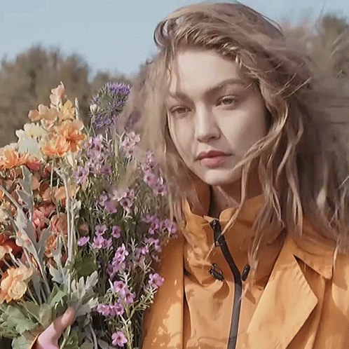 Gigi Hadid Holding Flowers GIF