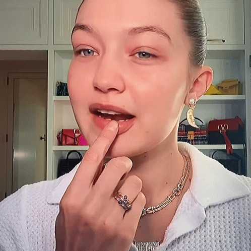Gigi Hadid Rubbing Her Lips GIF