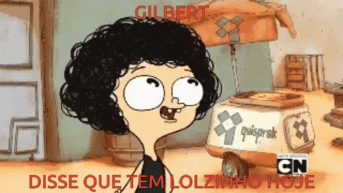 Gilbert Cartoon Standing in Front of Quispirak Cart