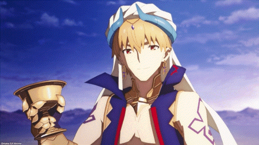 Gilgamesh Thrown Drinking Cup To Friends GIF