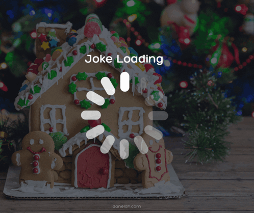 Gingerbread House With Christmas Tree And What Joke Loading GIF