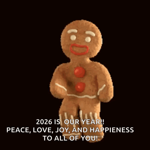 Gingerbread Man Dancing Happy New Year 2026