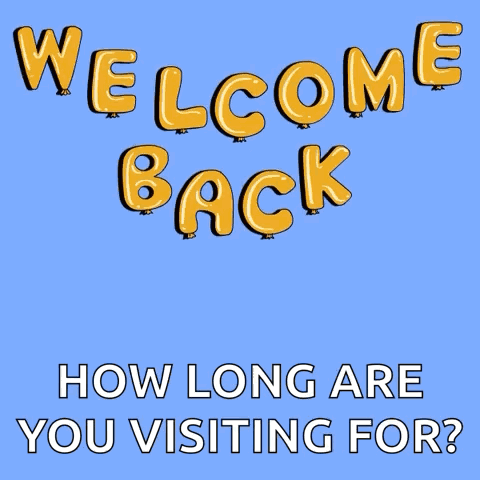 Giraffe In Glasses And Baseball Cap Saying Welcome Back How Long Are You Visiting GIF