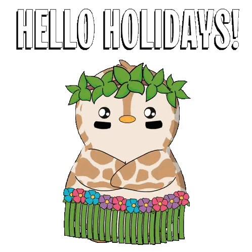 Giraffe in Hula Skirt Saying Hello Holidays