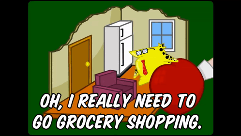Giraffe in Living Room Saying Need to Grocery Shop