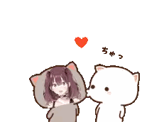 Girl and Cat with Flying Heart