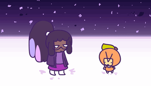 Girl and Orange Cartoon Character