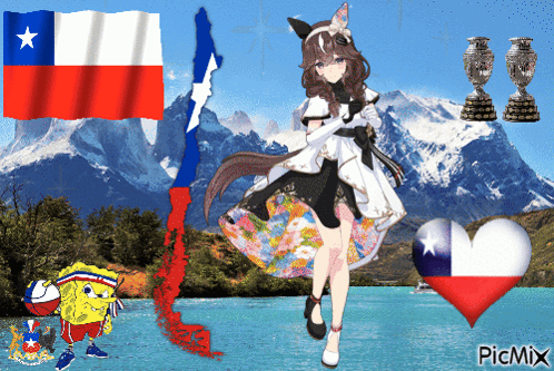 Girl And SpongeBob With Heart And Chile Flag GIF