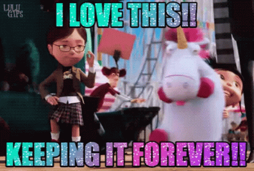 Girl and Stuffed Unicorn I Love This Keeping It Forever