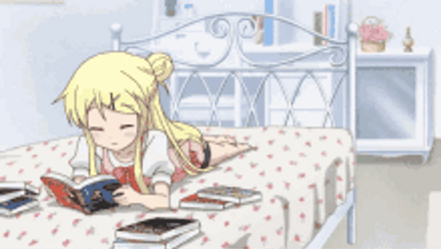 Girl Anime Reading Book On Bed GIF 