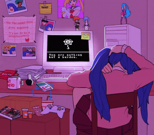 Girl At Computer Saying You Are Nothing But A Burden GIF