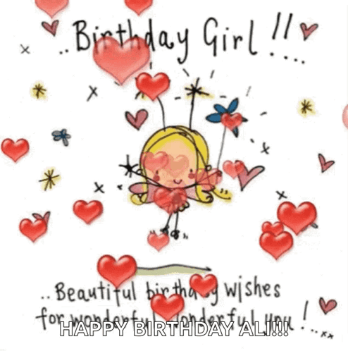 Girl Birthday Card with Fairy and Hearts
