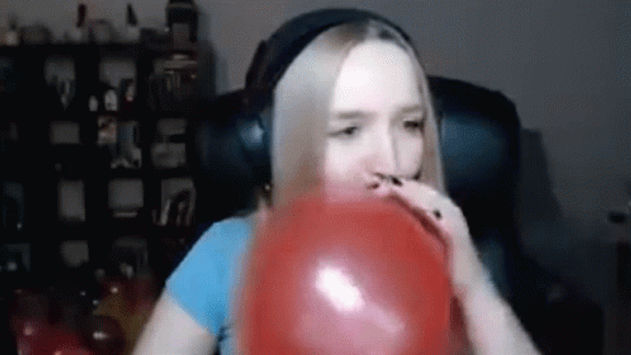 Girl Blow Balloon On Her Stream GIF