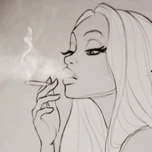Girl Blowing Animated Smoke GIF