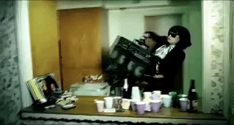 Girl Boom Box Playing Just Dance GIF