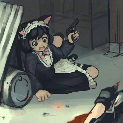 Girl Cat With Gun Laser GIF