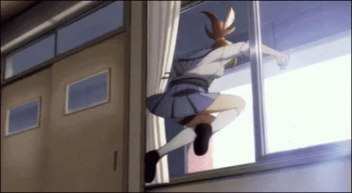 Girl Climbing Out Of School Window GIF