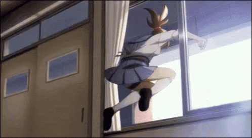 Girl Climbing Out Of School Window GIF