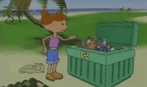 Girl Closing Garbage Dumpster GIF