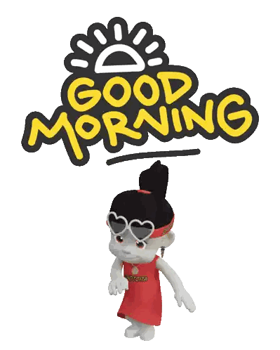 Girl Dancing in Front of Good Morning Sign