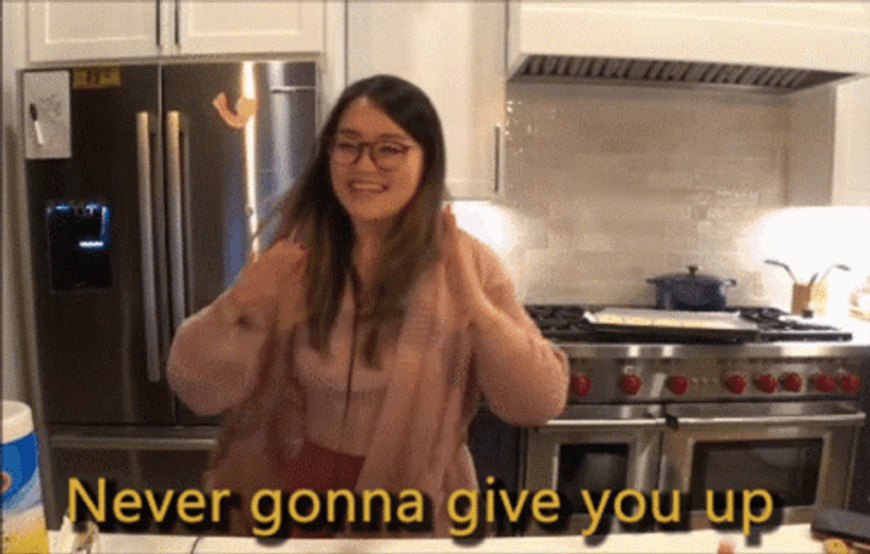 Girl Dancing In Kitchen Never Gonna Give You Up GIF