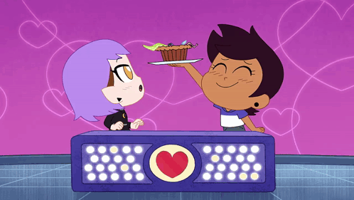 Girl Giving Cupcake to Another Girl With Hearts