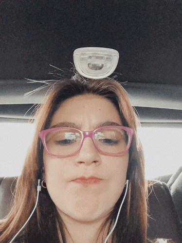 Girl Glasses Ear Buds Light on Head