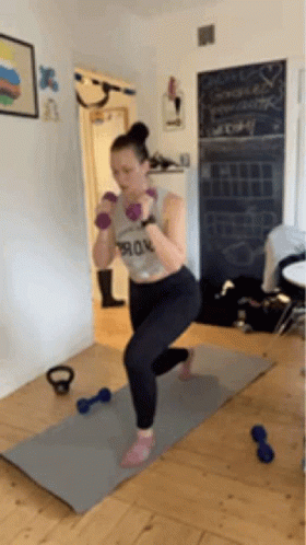 Girl Hold Dumbbell Punch Single Leg Deadlift GIF