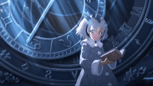 Girl Holding Book In Front Of XII Clock GIF