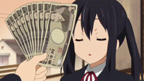 Girl Holding Fan Of 10000 Yen Bills GIF