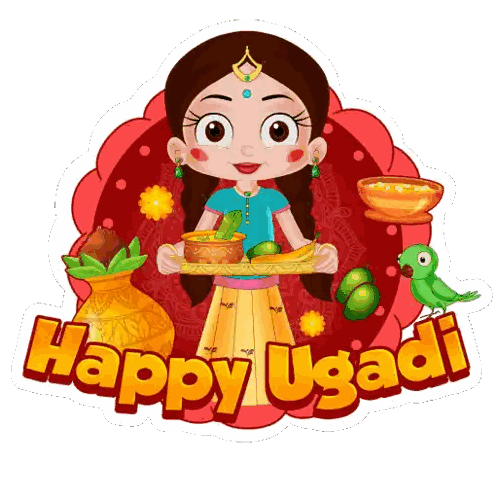 Girl Holding Fruit Tray Happy Ugadi