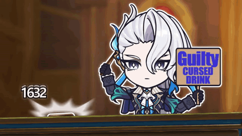 Girl Holding Guilty Cursed Drink Sign