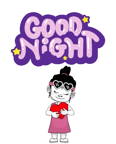 Girl Holding Heart in Front of Good Night Sign