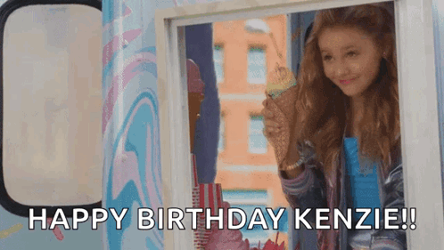 Girl Holding Ice Cream Cone Says Happy Birthday Kenzie GIF