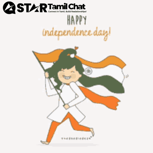 Girl Holding Indian Flag Saying Happy Independence Day