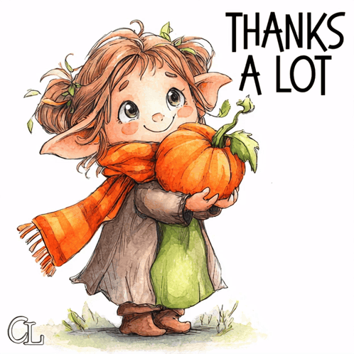 Girl Holding Pumpkin Saying Thanks a Lot