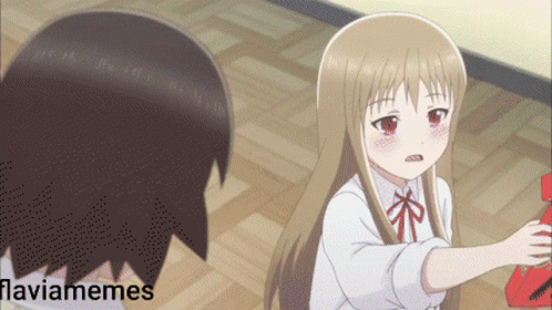 Girl Holding Red Object in Front of Boy flaviamemes