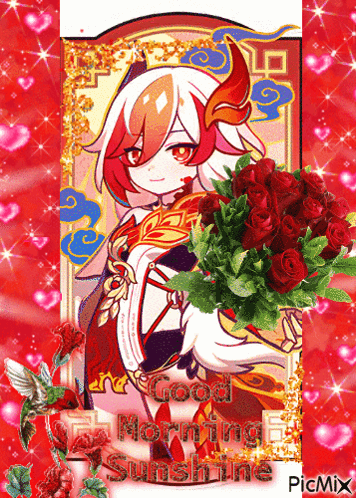 Girl Holding Red Roses Good Morning Sunshine GIF