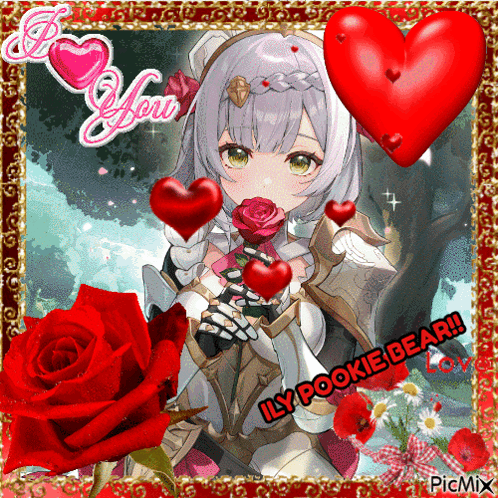 Girl Holding Rose With Hearts Illy Pooke Bear GIF