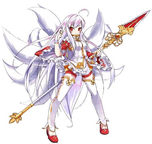 Girl Holding Spear with Red Stripe