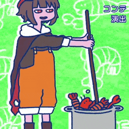 Girl Holding Stick in Front of Lobster Pot
