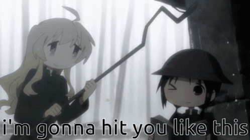 Girl Holding Stick Saying I'm Gonna Hit You Like This GIF