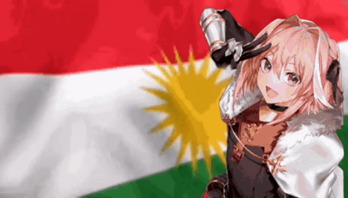 Girl Holding Sword In Front Of Kurdish Flag GIF