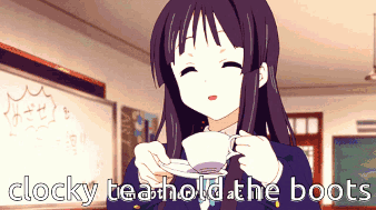 Girl Holding Tea Cup with Clocky Tea