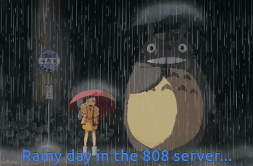 Girl Holding Umbrella and Totoro in Rain